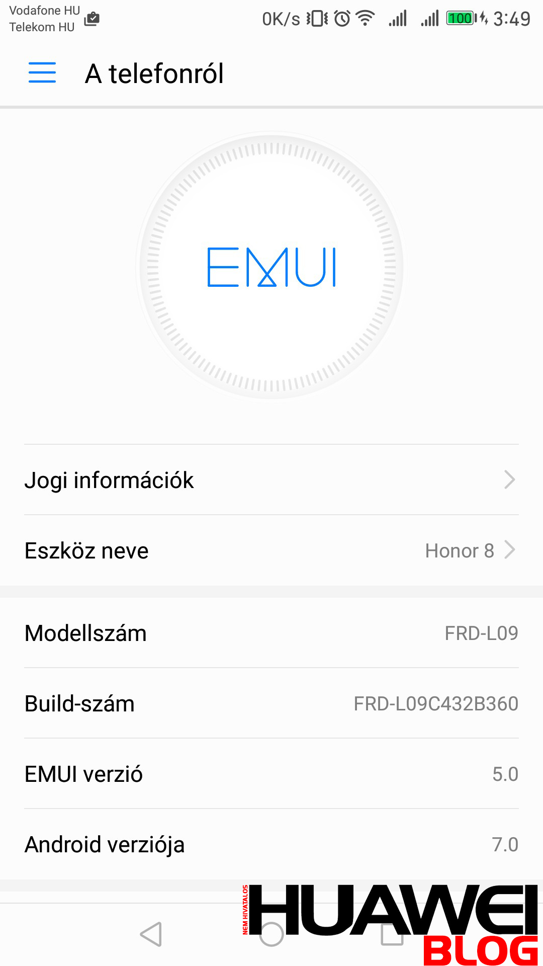 Honor 8 Android 7.0 és EMUI 5.0 frissítés